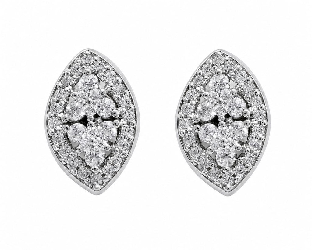 Elegant Marquise Floral CZ Stud Earrings – Silver Finish