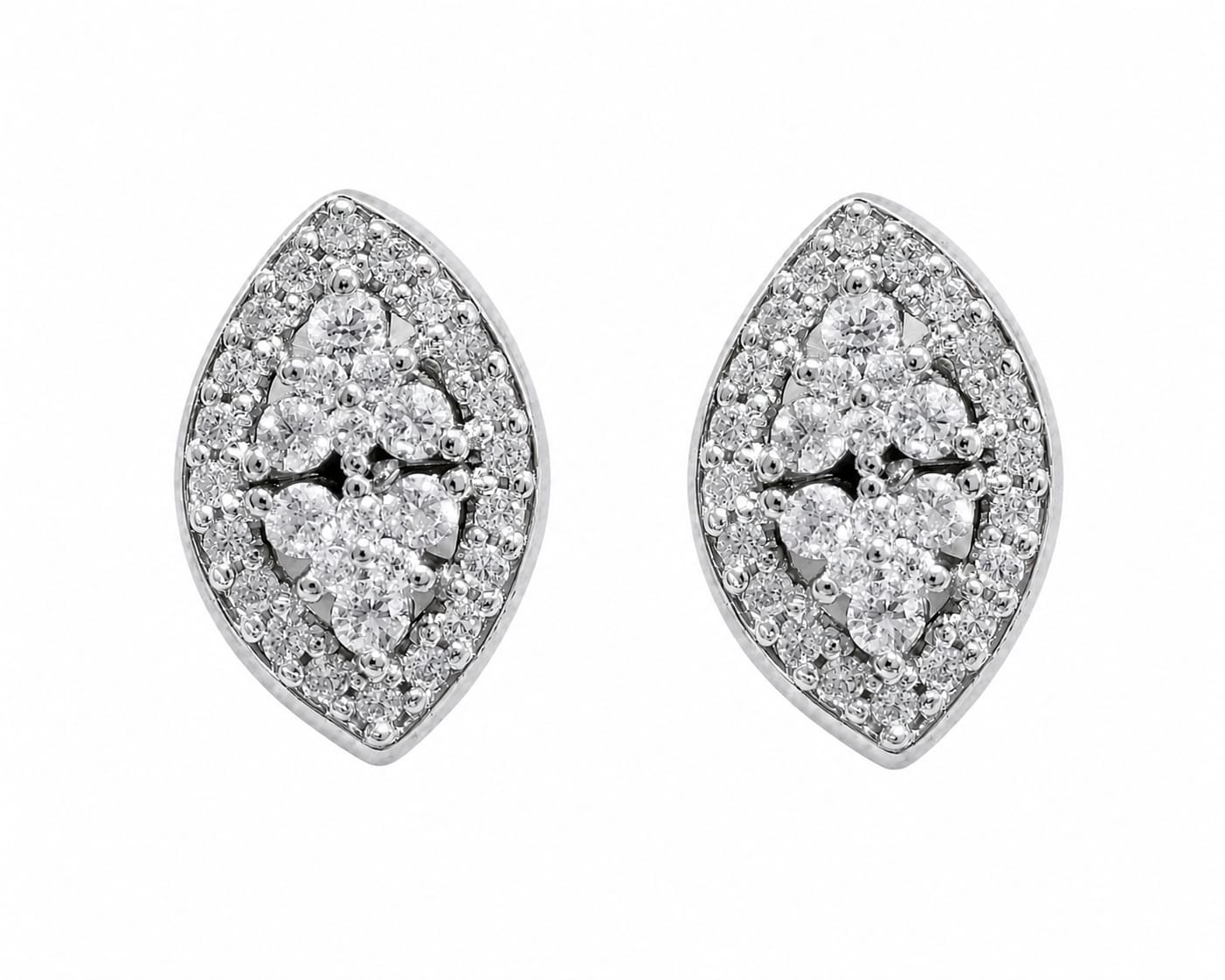 Elegant Marquise Floral CZ Stud Earrings – Silver Finish