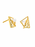 18K Gold  Geometric Pearl Stud Earrings