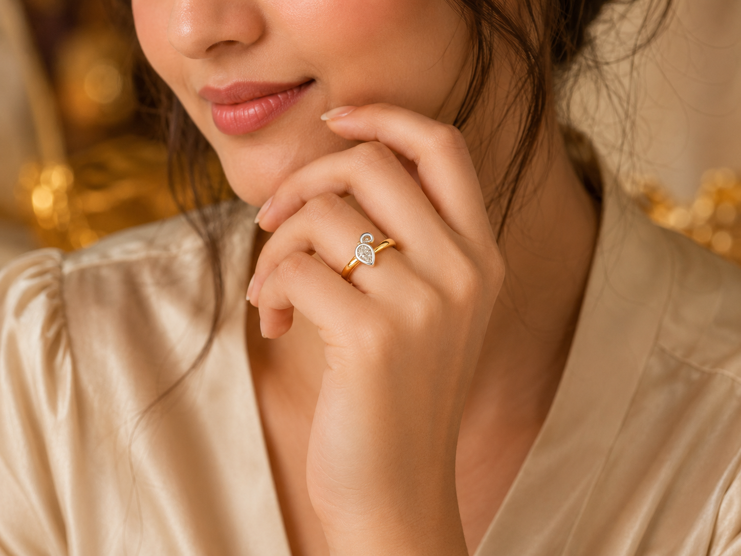 Elegant Pear Shape CZ Gold Ring for Women