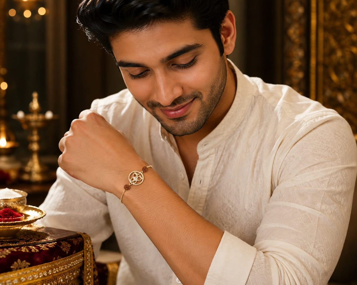 Golden Om Infinity Rudraksha Bracelet