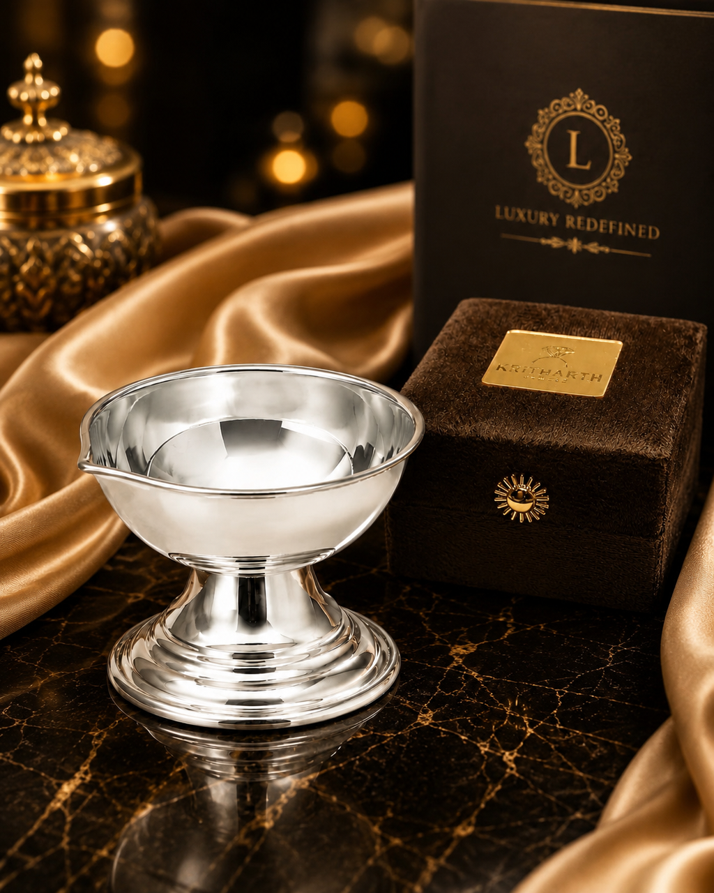Elegant Traditional Pooja Lamp in Silver 925