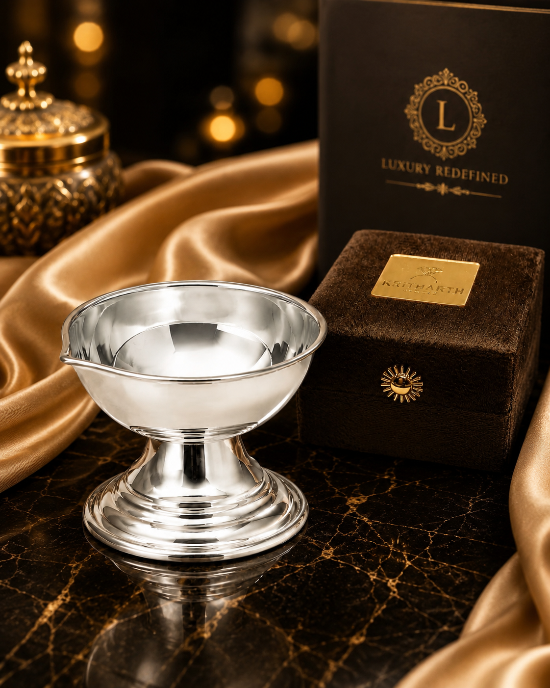 Elegant Traditional Pooja Lamp in Silver 925