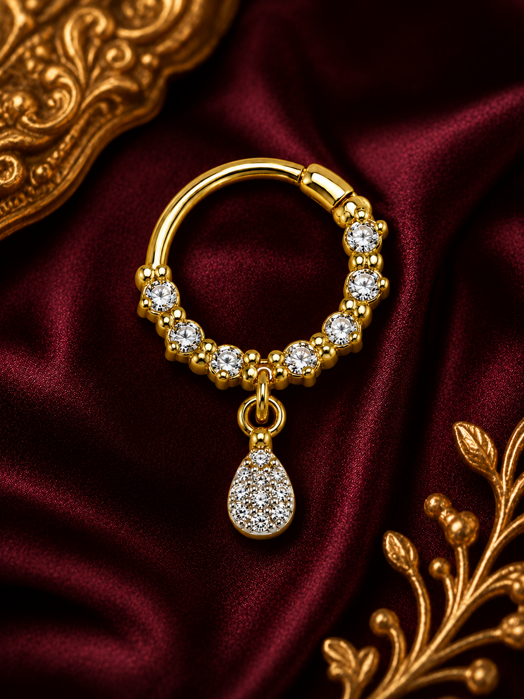 18K Gold Diamond-Style Teardrop Nose Ring