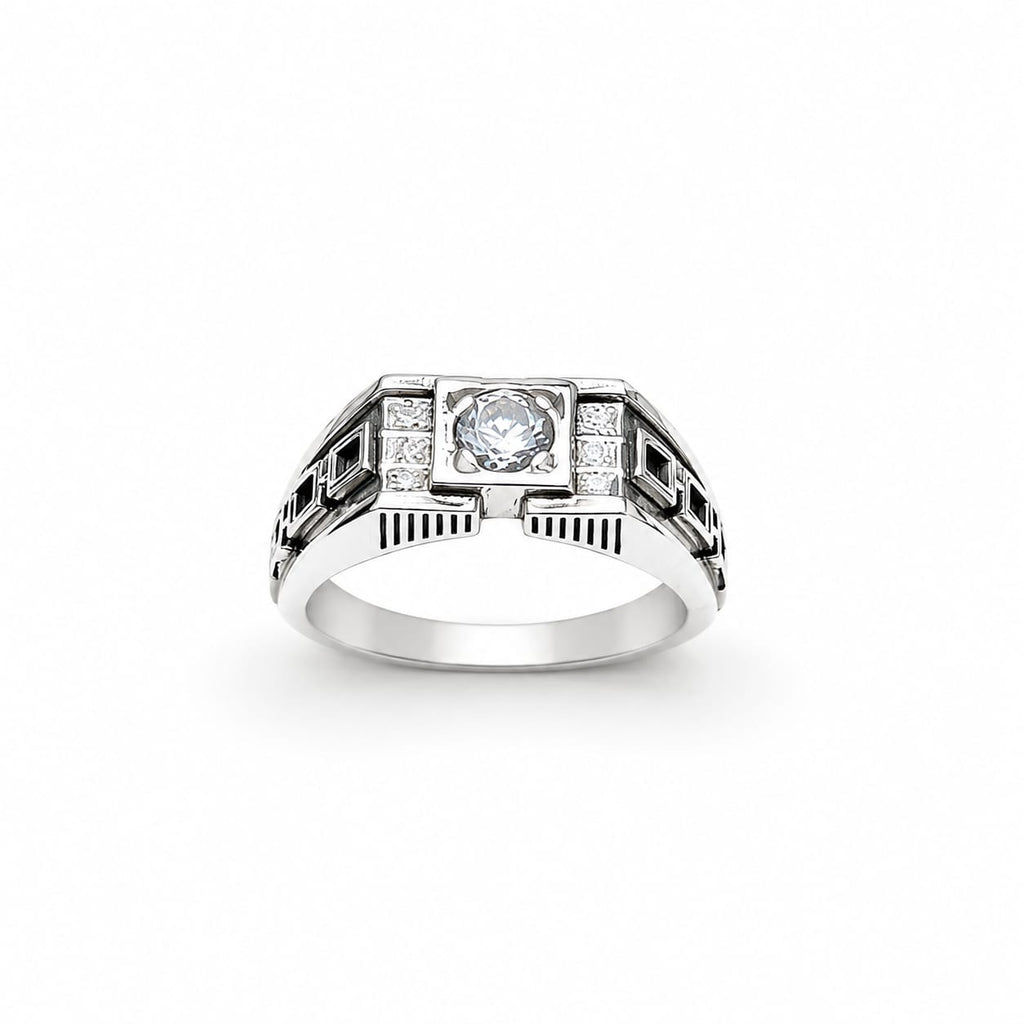 Sterling Silver Geometric Solitaire Ring for Men
