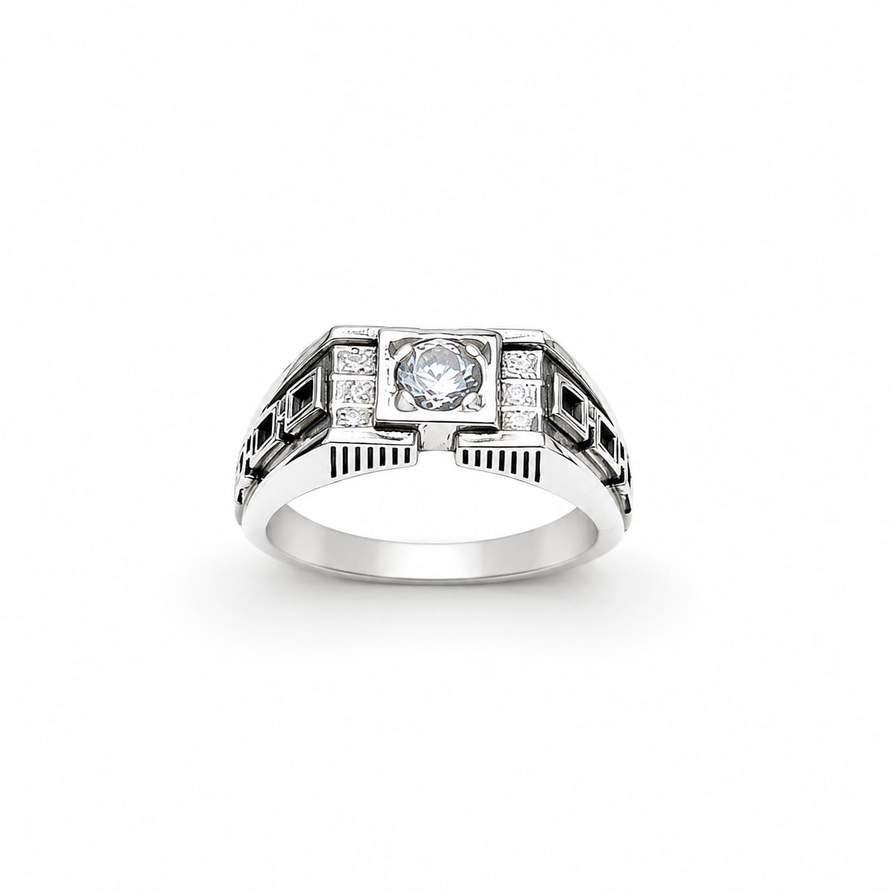 Sterling Silver Geometric Solitaire Ring for Men
