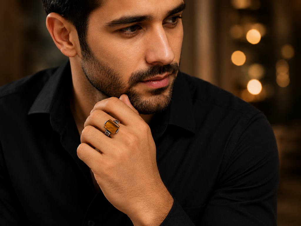 Tiger Eye Stone Men's Signet Ring