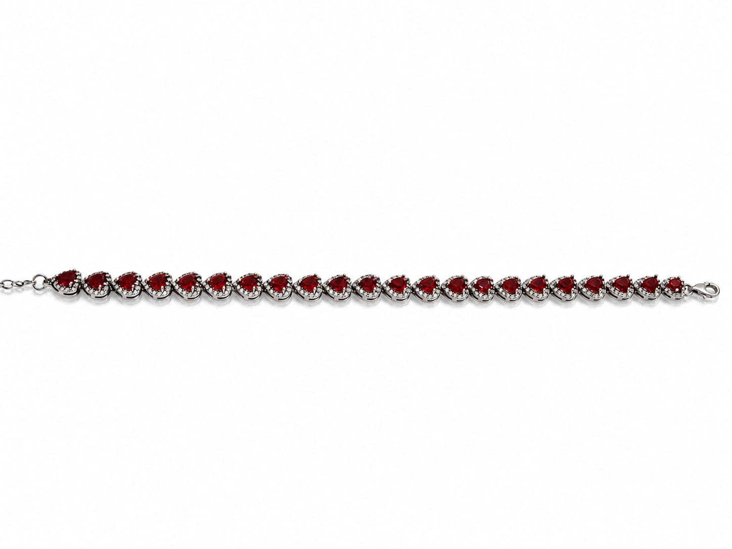 Kritharth Jewels Ruby Heart Tennis Bracelet – Silver Finish