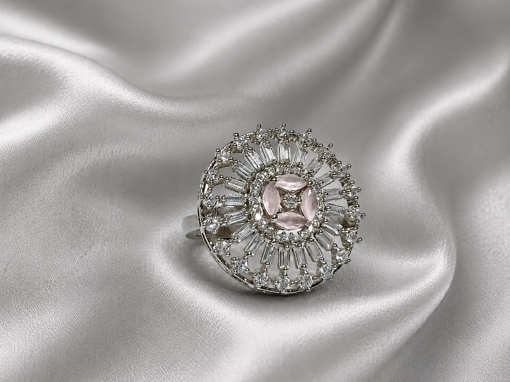 Kritharth Jewels Blush Bloom Crystal Statement Ring