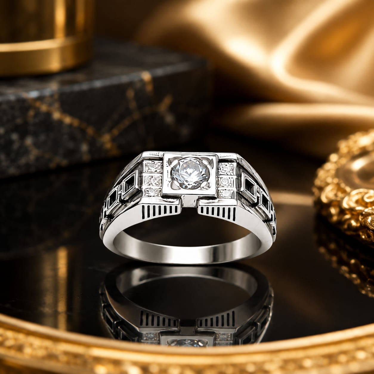 Sterling Silver Geometric Solitaire Ring for Men