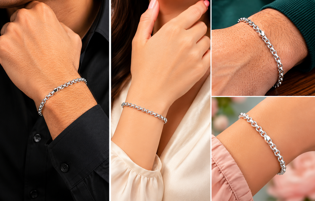 Kritharth Jewels Unisex Silver Link Chain Bracelet