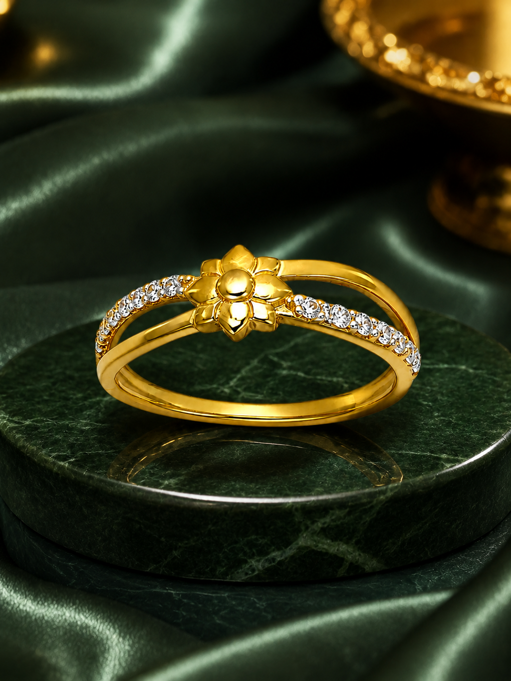 Elegant Floral CZ Gold Ring for Women