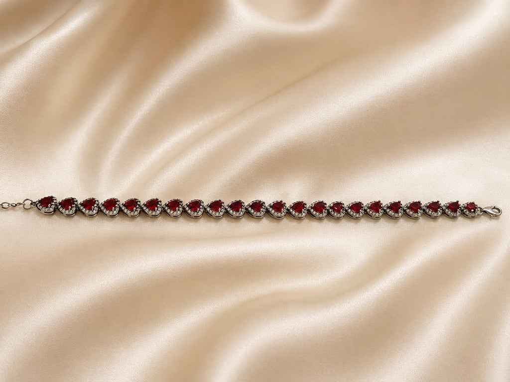 Kritharth Jewels Ruby Heart Tennis Bracelet – Silver Finish
