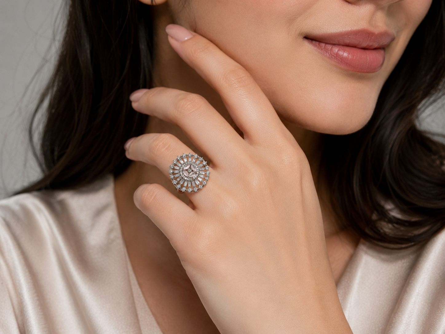 Kritharth Jewels Blush Bloom Crystal Statement Ring