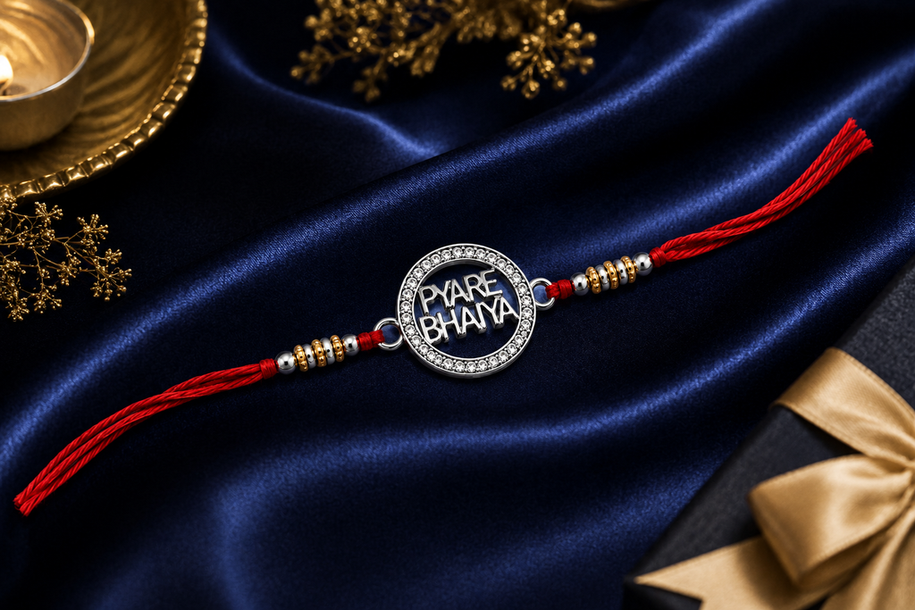 Pyare Bhaiya Premium Silver Rakhi with Crystal Border