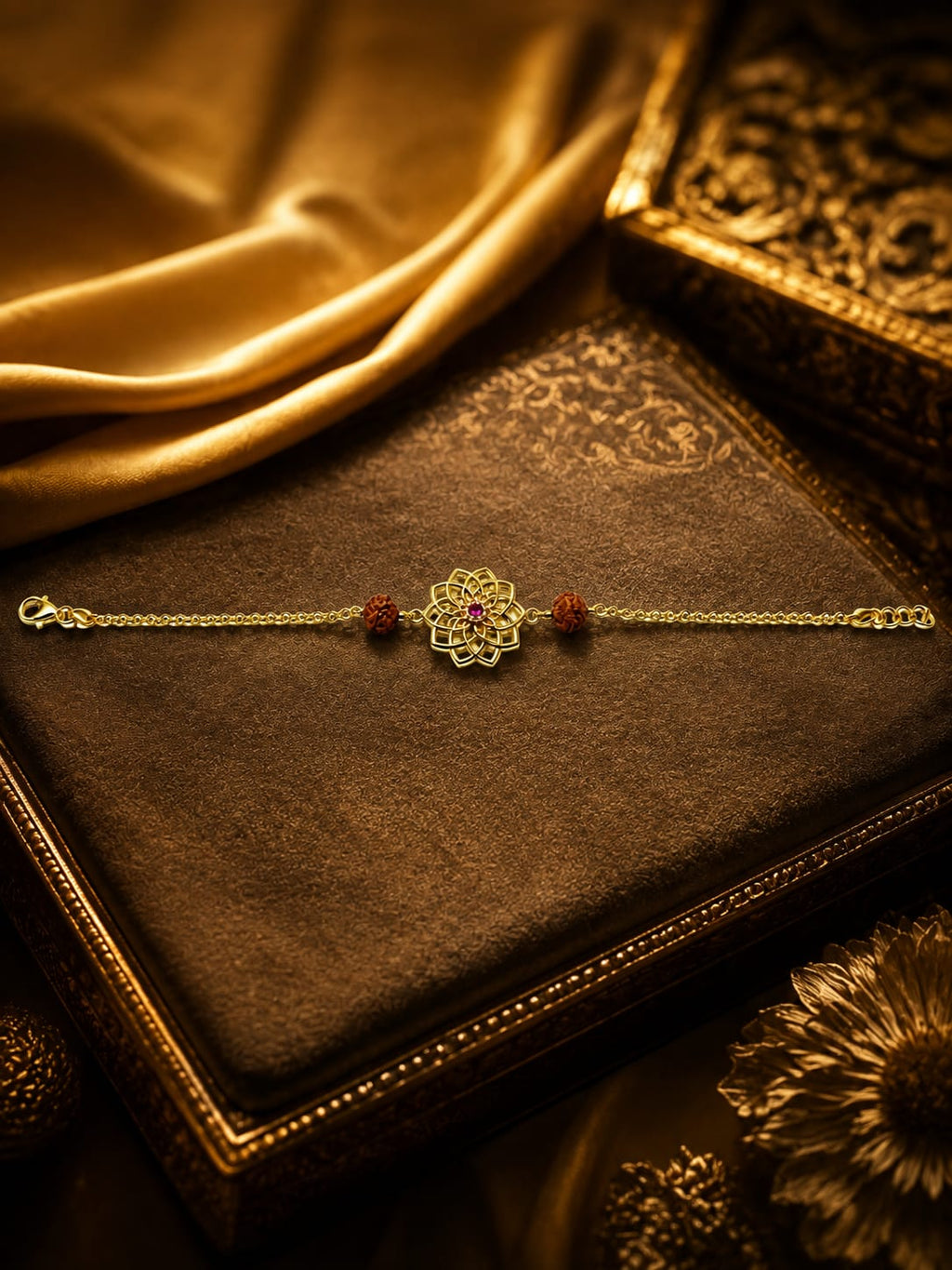 Golden Lotus Rudraksha Bracelet