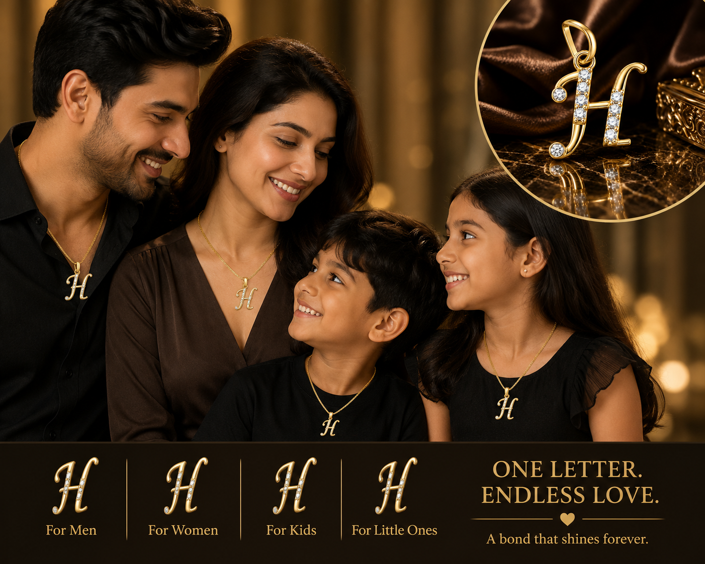 18K Gold Diamond Initial "H" Pendant