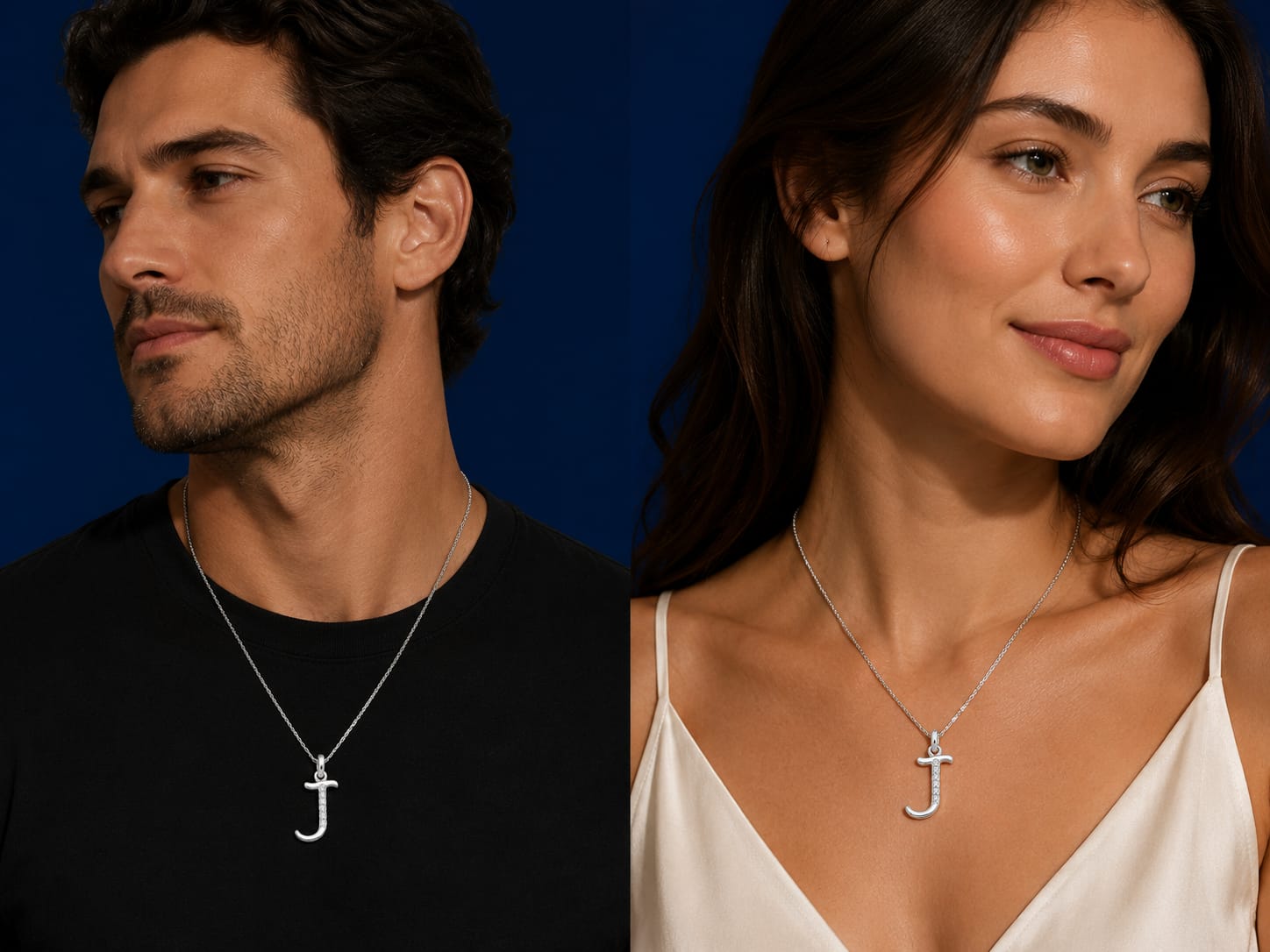 Elegant Silver-Tone Initial "J" Pendant with Crystal Accents