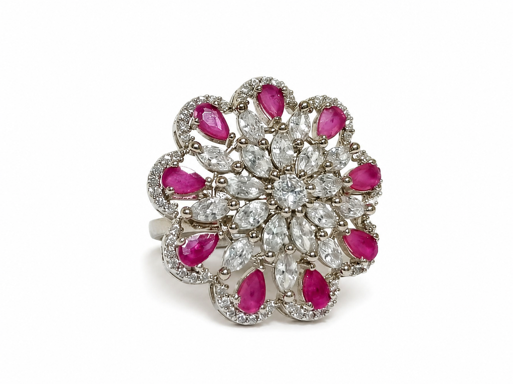 Kritharth Jewels Floral Ruby & Diamond-Inspired Statement Ring