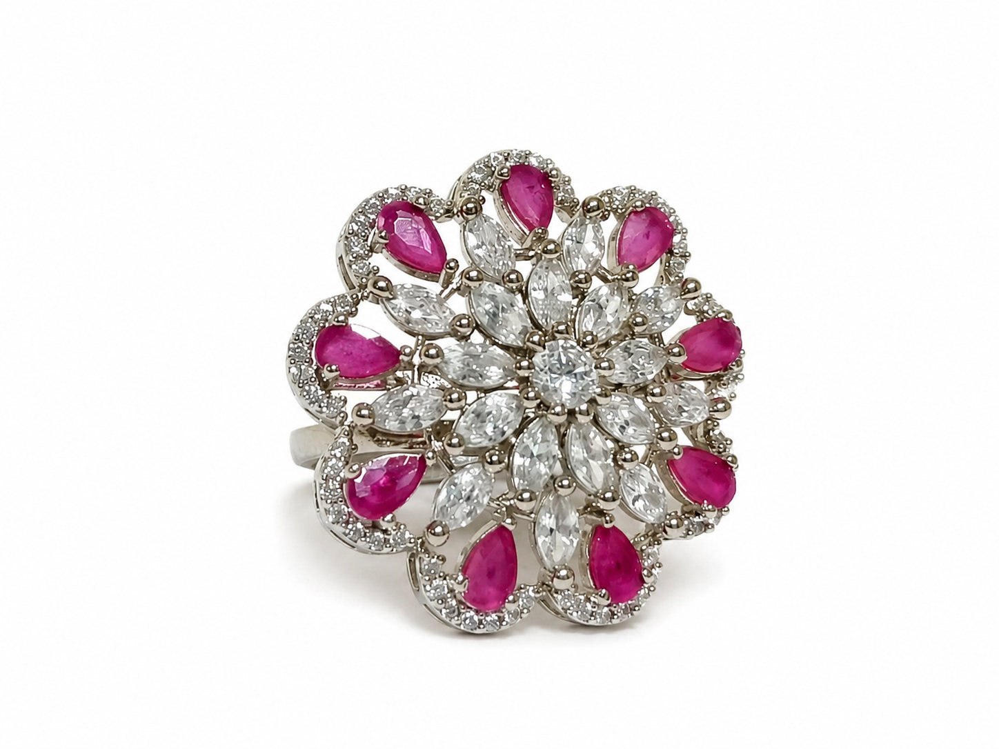 Kritharth Jewels Floral Ruby & Diamond-Inspired Statement Ring