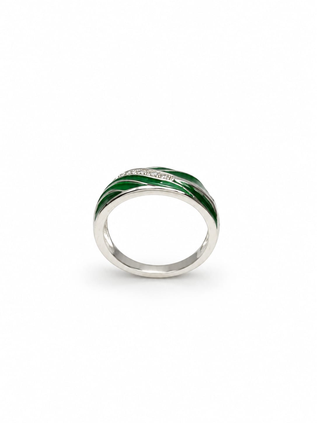 Kritharth Jewels Sterling Silver Green Enamel Ring with Zircon Accent
