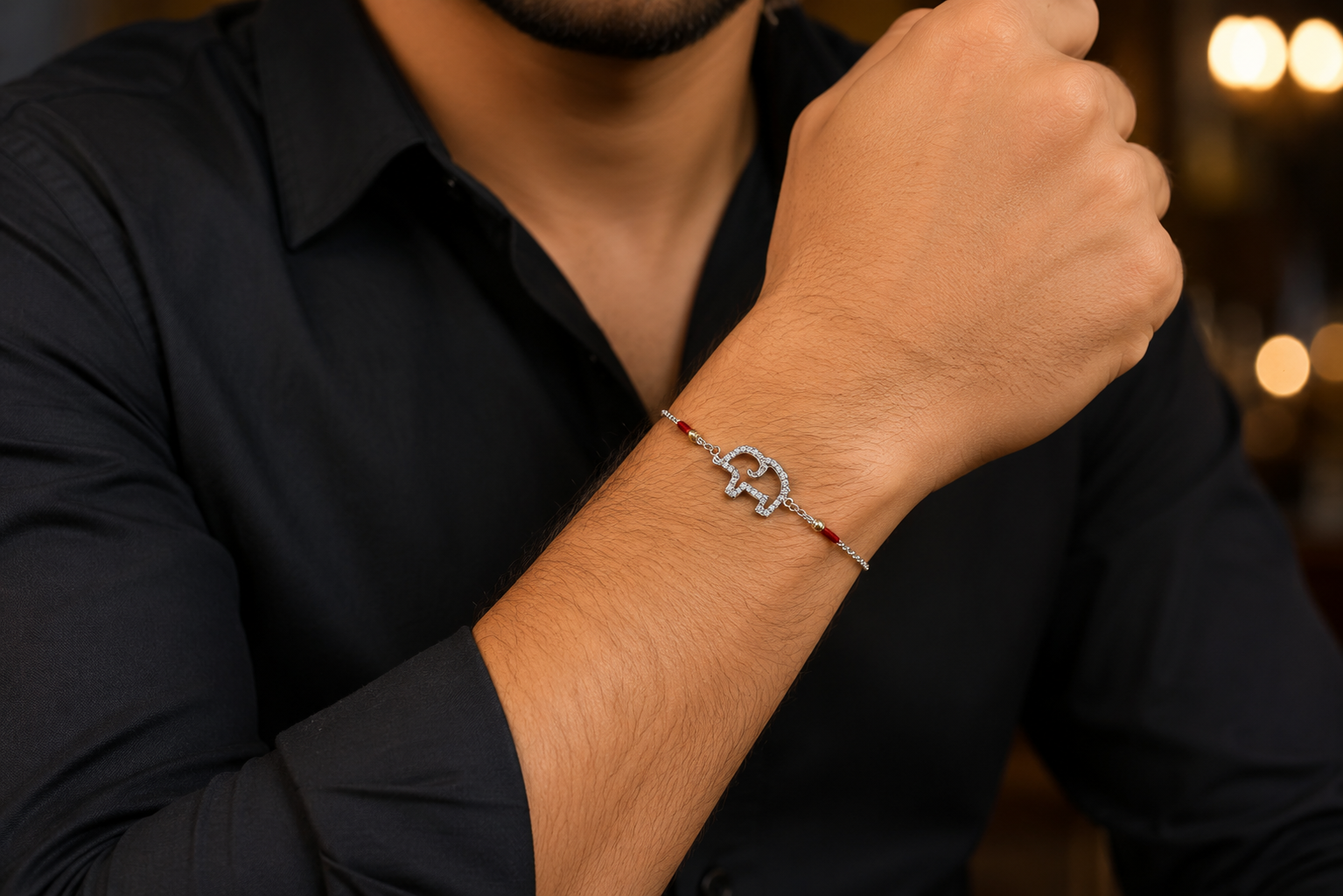 Sparkling Elephant Charm Silver Bracelet Rakhi For Boys