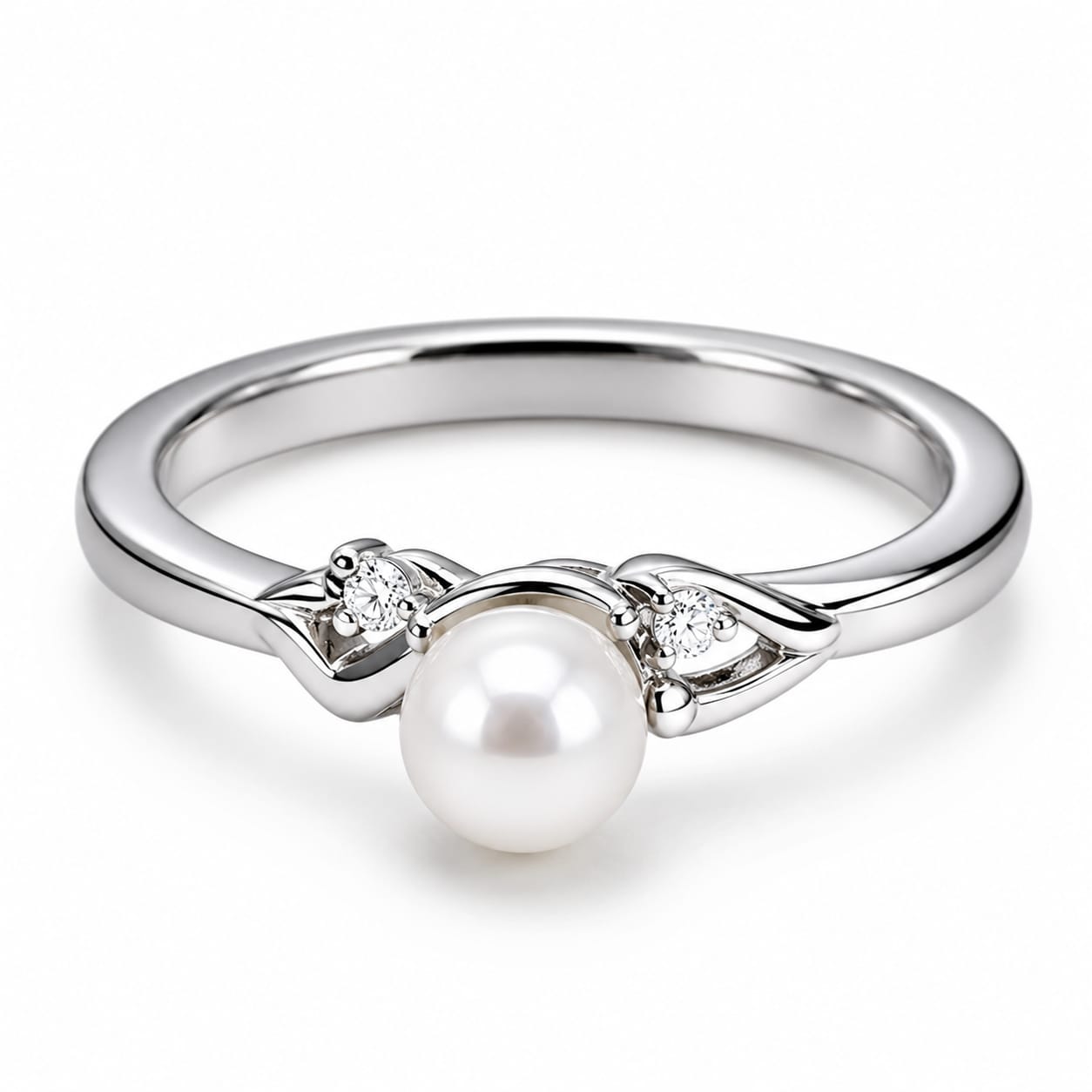 Elegant Pearl Solitaire Ring – Silver-Tone Pearl & Crystal Ring for Women