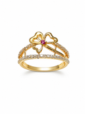Elegant Four-Leaf Clover CZ Gold Ring for Women