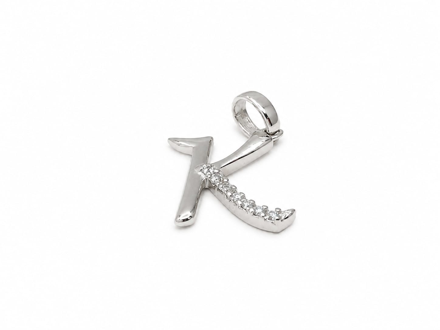 Sparkling Silver-Tone Initial "K" Pendant with Crystal Accents