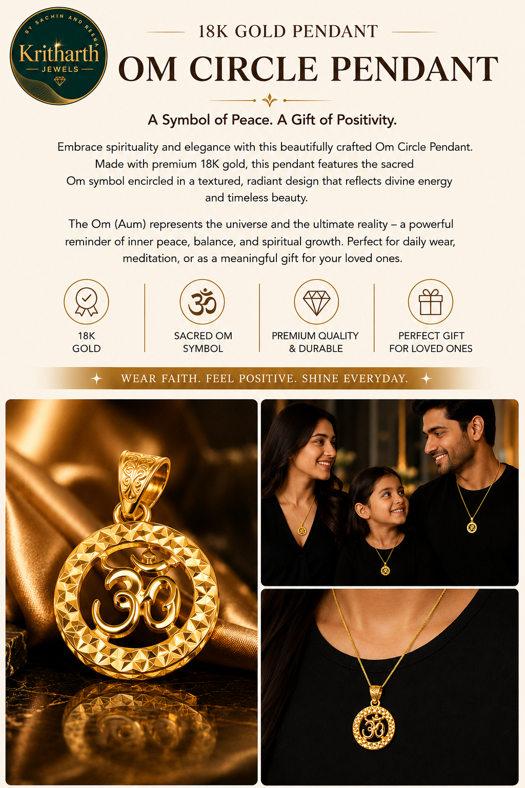 18K Gold Om Divine Round Pendant