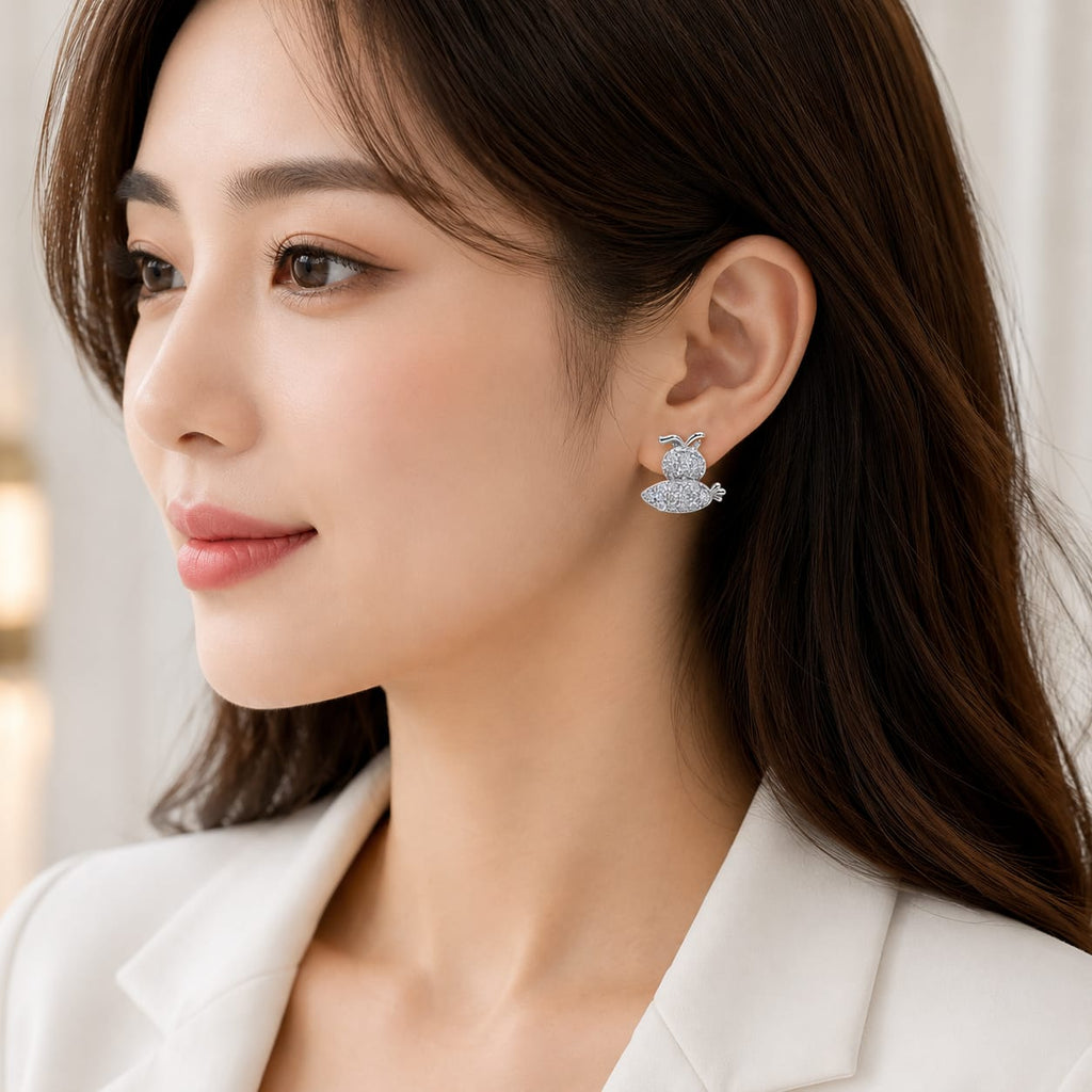 Cute Bunny Crystal Stud Earrings – Silver Plated Sparkle Collection