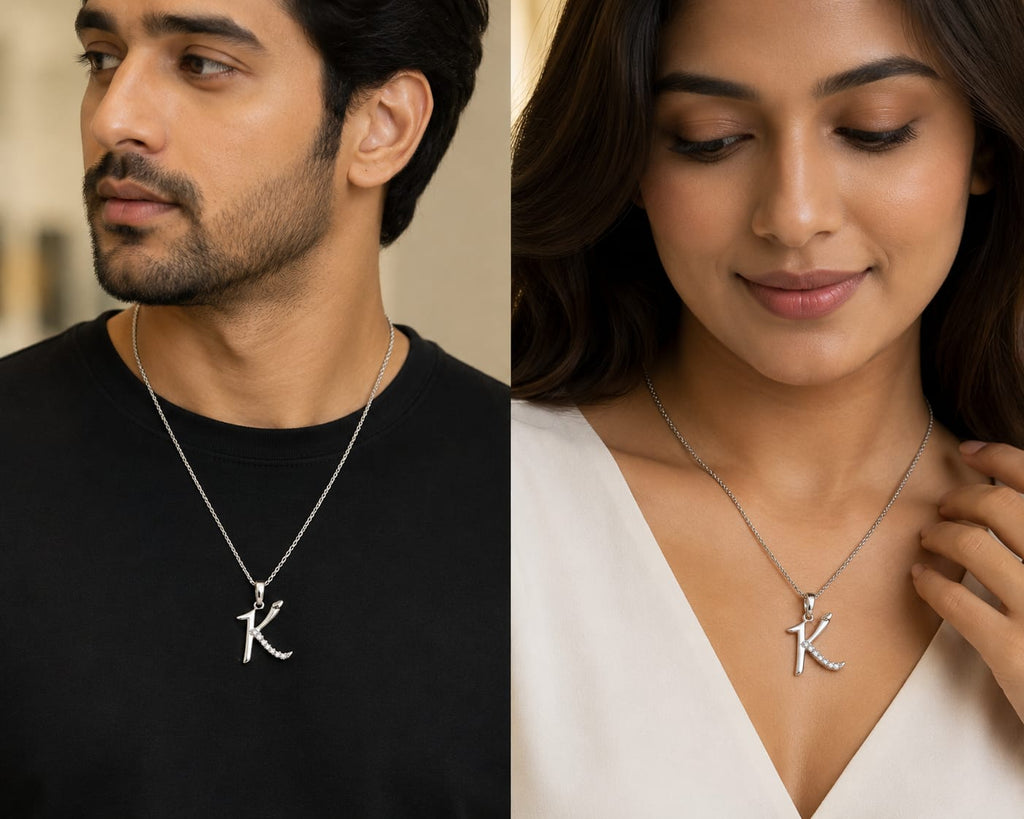 Sparkling Silver-Tone Initial "K" Pendant with Crystal Accents