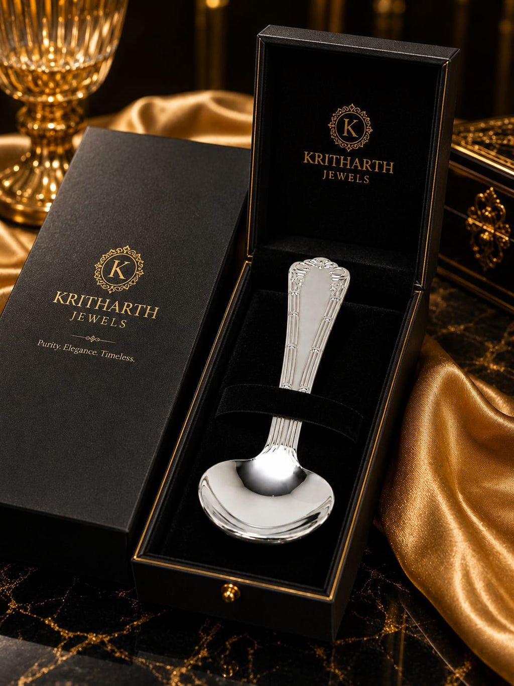 Kritharth Jewels 999 Pure Silver Baby Feeding Spoon
