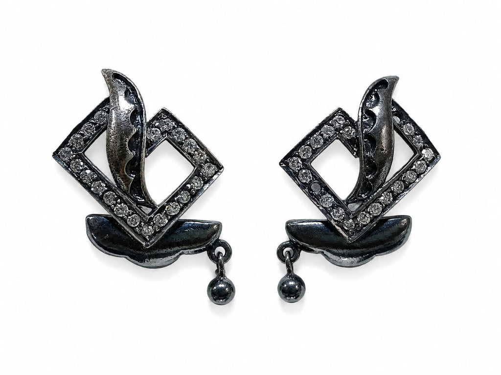 Vintage Geometric Crystal Drop Earrings – Black Rhodium Finish