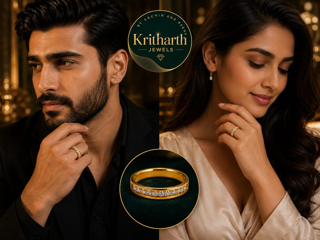 Kritharth Jewels 18K Gold Diamond-Studded Band Ring