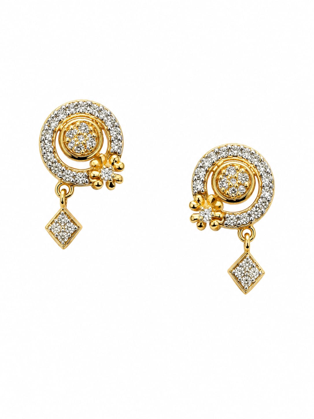 18K Gold  CZ Floral Drop Stud Earrings