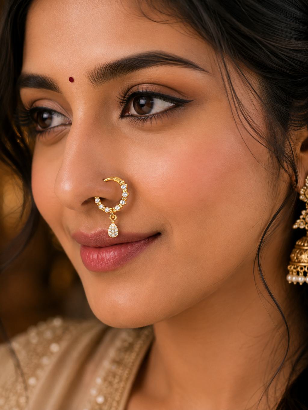 18K Gold Diamond-Style Teardrop Nose Ring