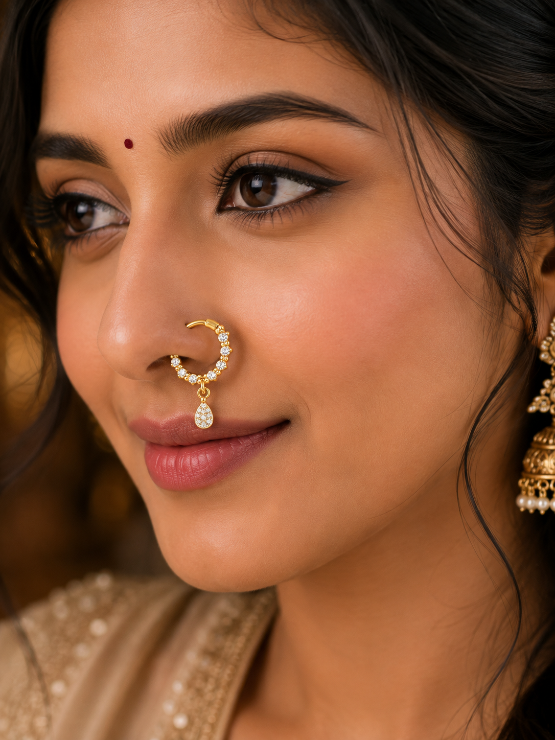 18K Gold Diamond-Style Teardrop Nose Ring