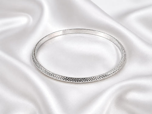 925 Sterling Silver Diamond-Cut Textured Bangle for Men