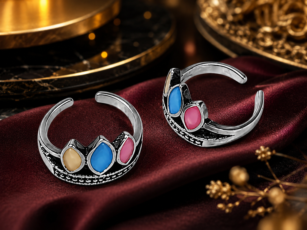 Multicolor Teardrop Silver Toe Rings