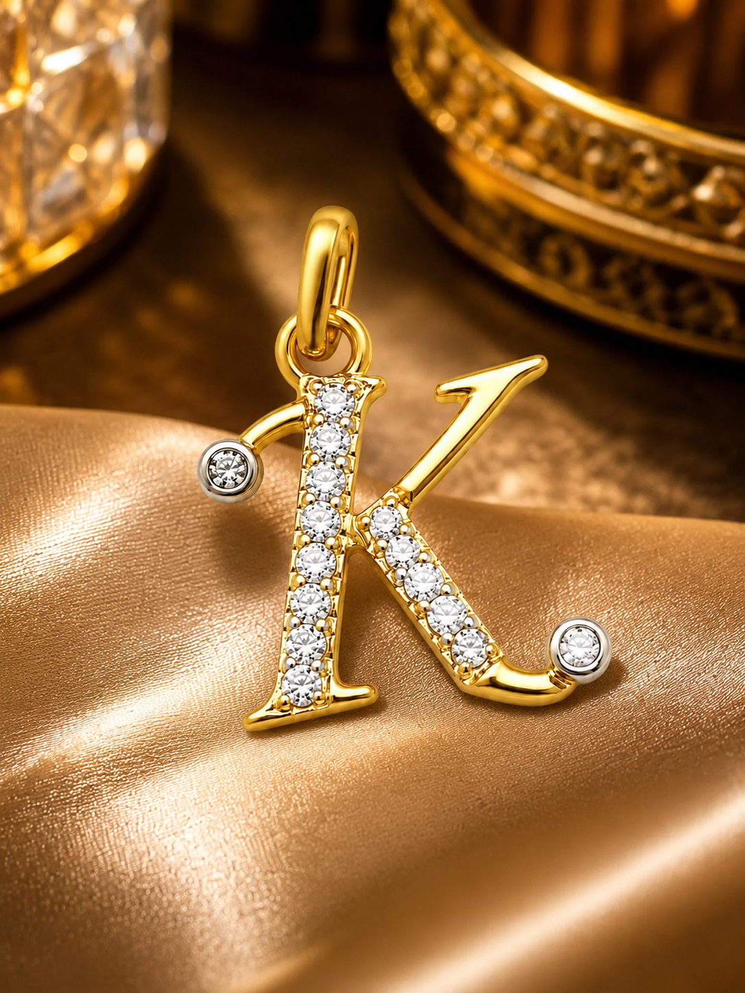 Diamond Initial "K" Gold Pendant