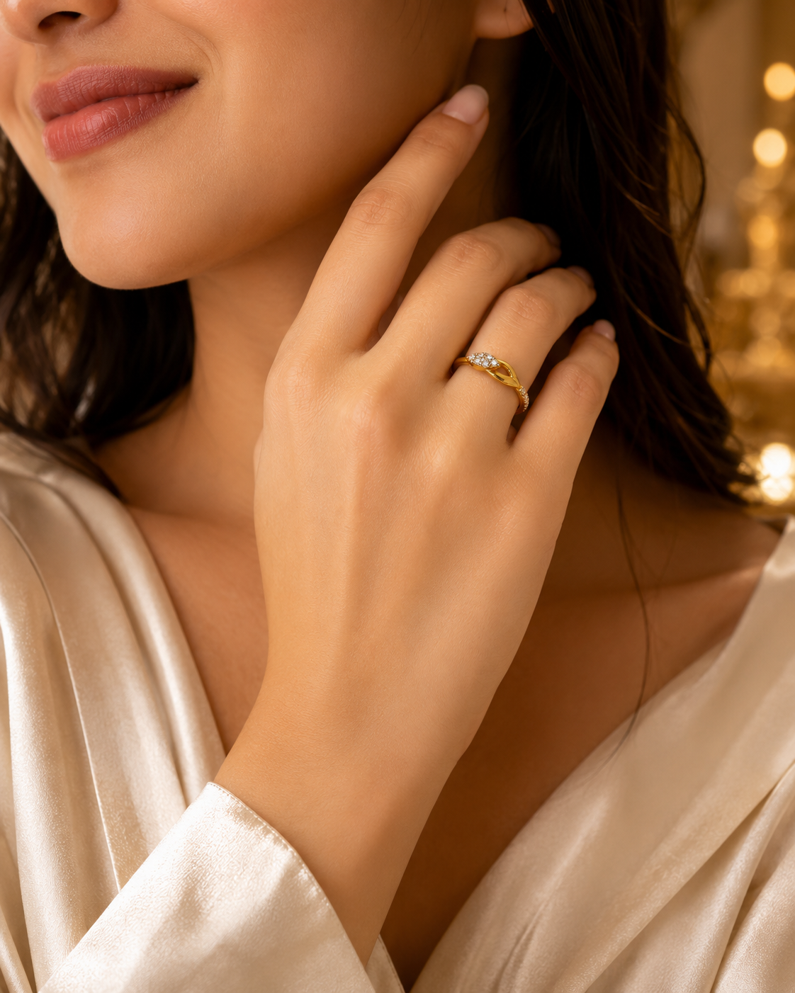 18K Gold Diamond Infinity Twist Ring for Women
