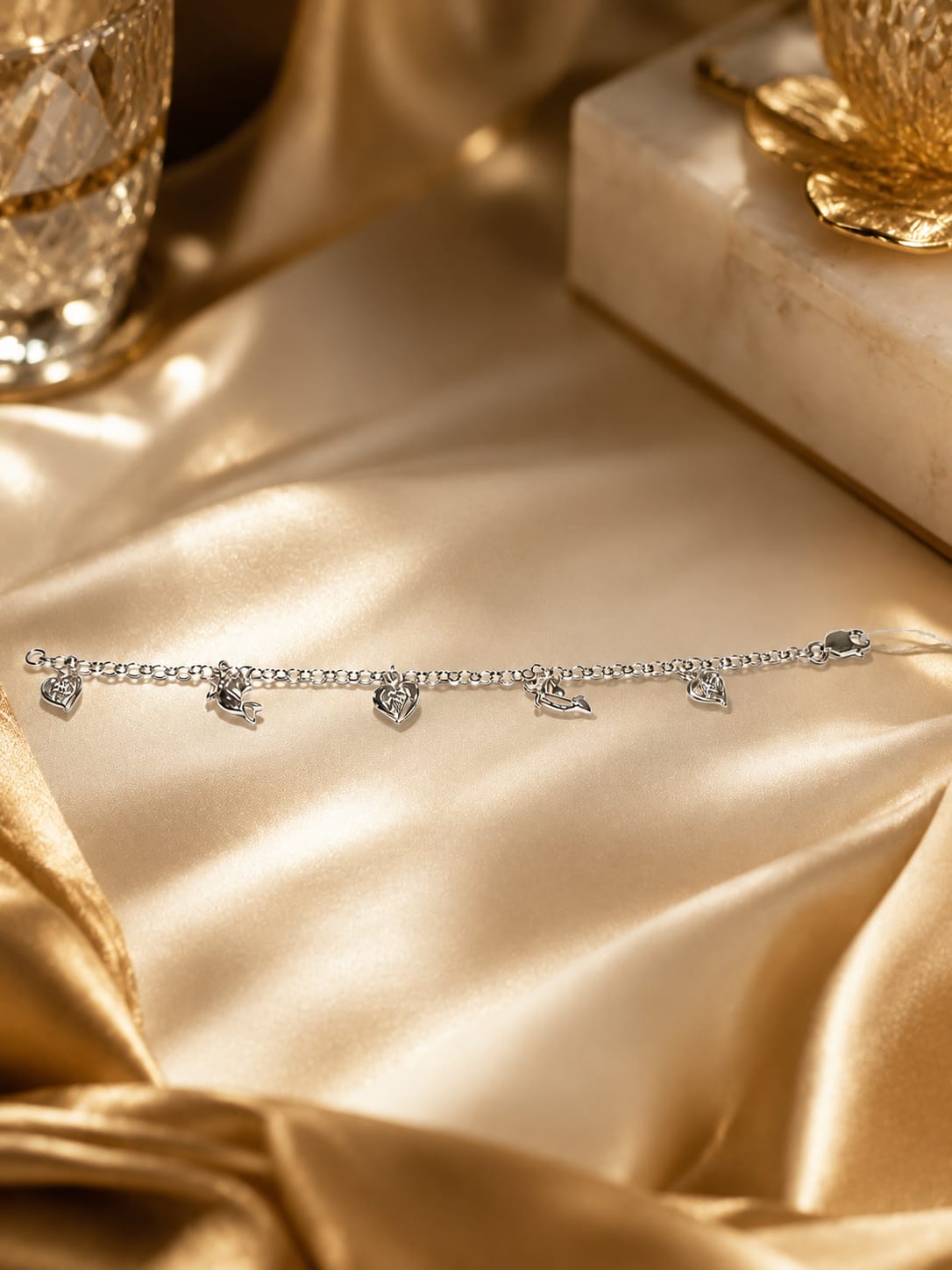 925 Sterling Silver Dainty Multi-Charm Adjustable Bracelet for Women