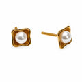 18K Gold  Floral Pearl Stud Earrings for Women