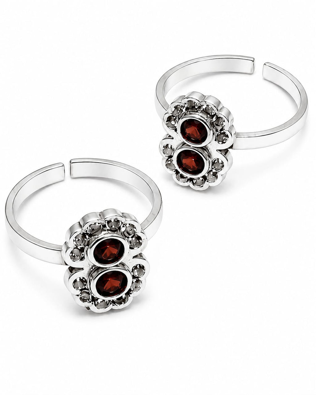 925 Sterling Silver Floral Ruby Toe Rings for Women