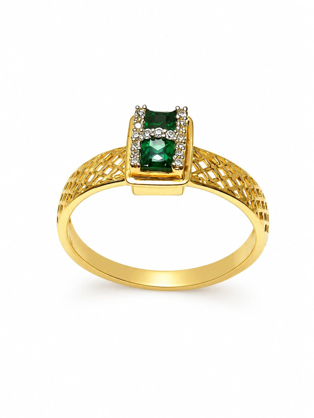 18K Gold Emerald & Diamond Geometric Ring for Women
