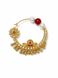18K Gold Traditional Pearl & Red Stone Nose Ring