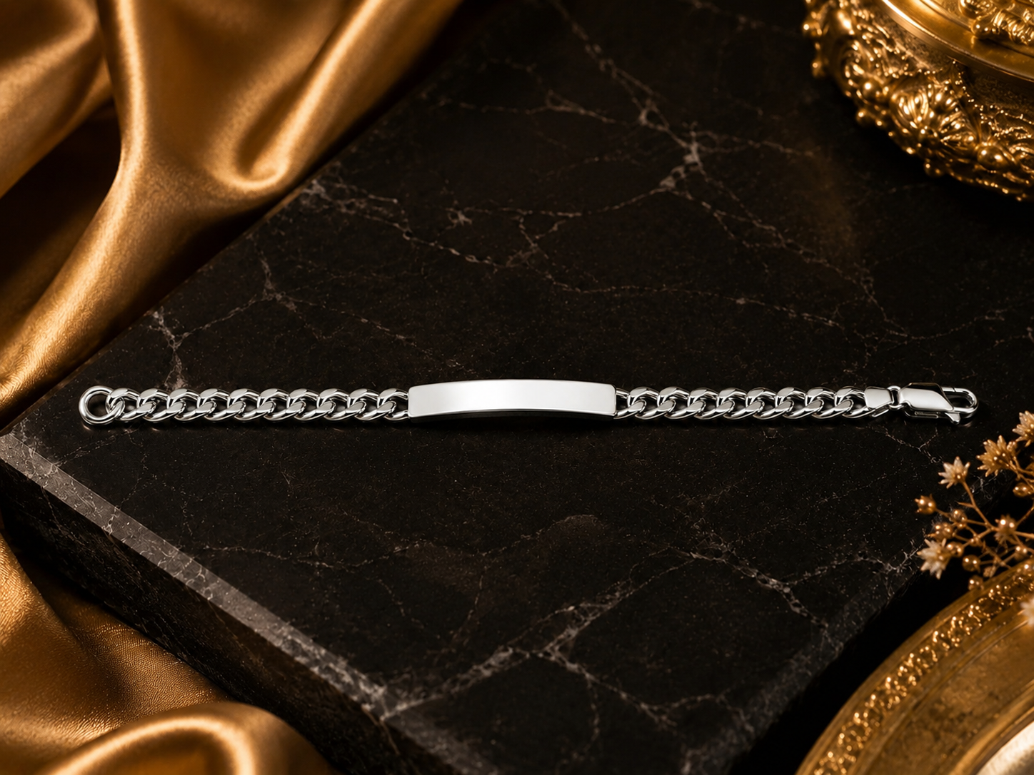 Kritharth Jewels Silver-Tone Engravable ID Chain Bracelet