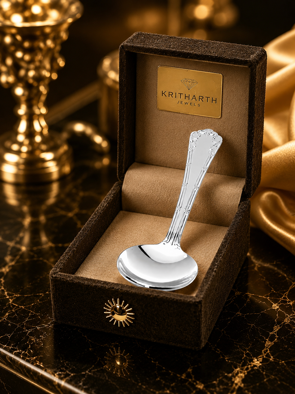 Kritharth Jewels 999 Pure Silver Designer Baby Feeding Spoon