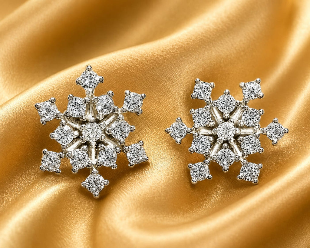 Sparkling Snowflake Crystal Stud Earrings – Silver Plated Winter Collection